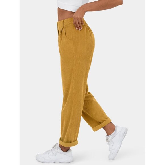 NWT HALARA Mid Rise Corduroy Casual Pants Tall Yellow Pleated Sz Large - Picture 9 of 10